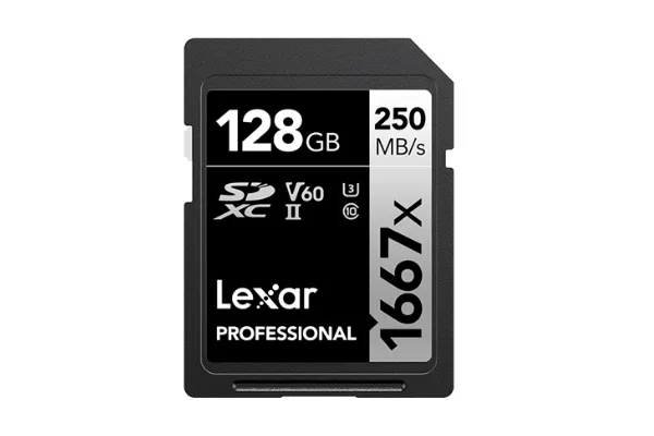 Lexar 128GB Memory card on a white background